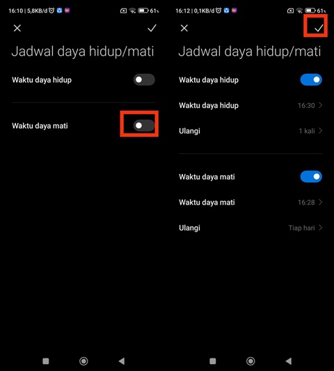 Atur waktu untuk menjadwalkan hidup dan matikan HP