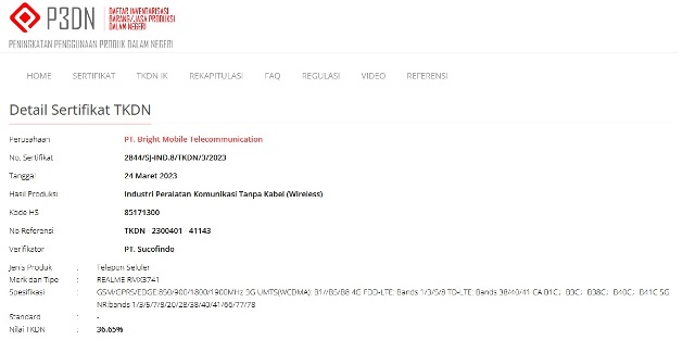 Sertifikasi TKDN Realme RMX3741 Sertifikasi TKDN Realme RMX3741