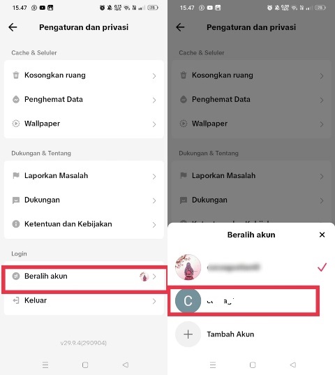 Beralih akun tiktok