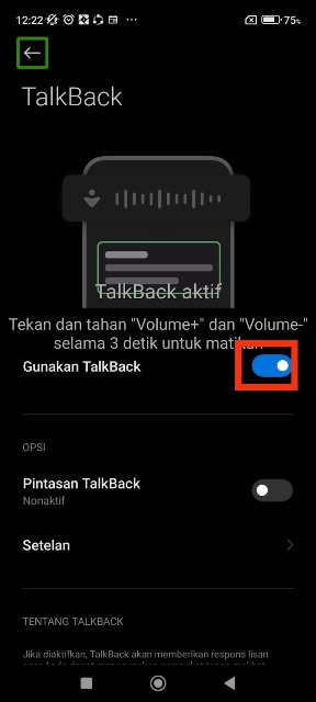 Nonaktifkan TalkBack
