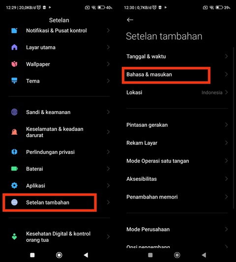 Setelan bahasa dan masukan