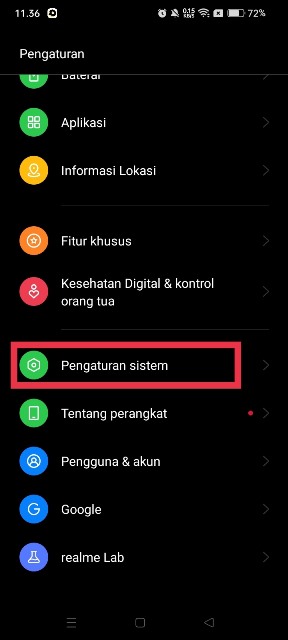 Pengaturan sistem Realme