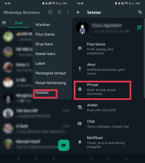 Setelan Privasi WA