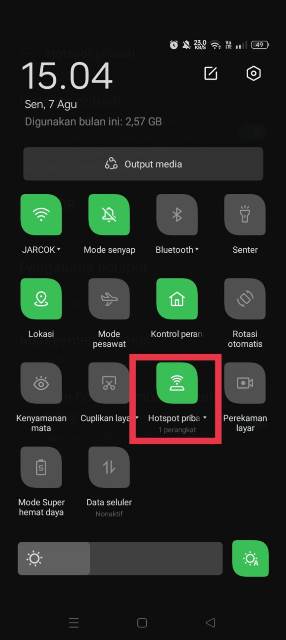 menu Hotspot pribadi