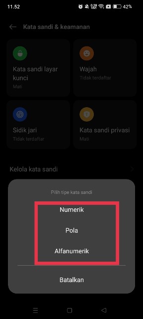 pilih tipe kata sandi