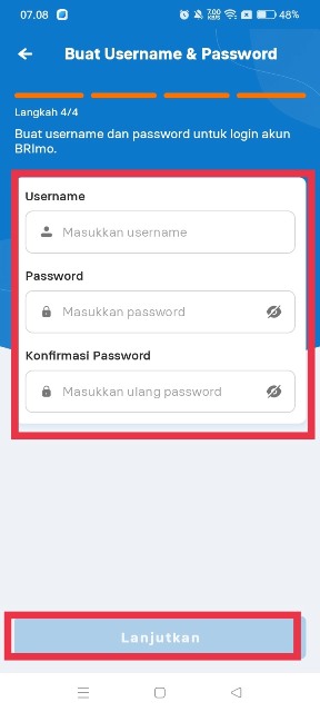 Buat esername dan password