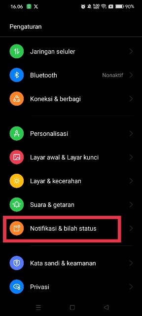 Notifikasi dan bilah status