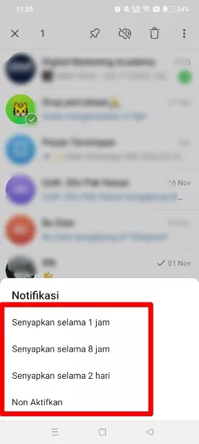 pilih opsi nonaktifkan notifikasi