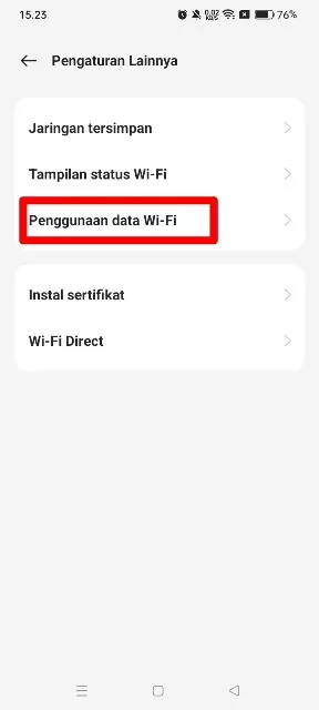 Penggunaan data WiFi