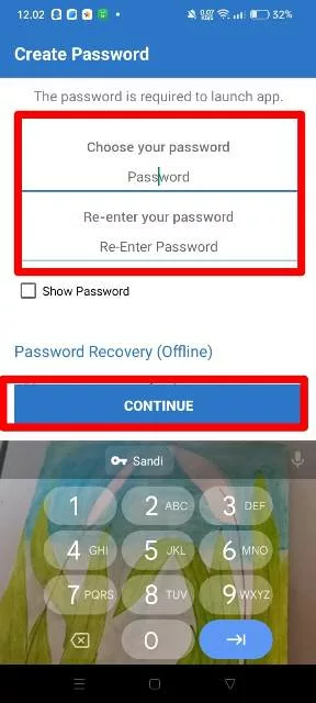 buat password dan continue