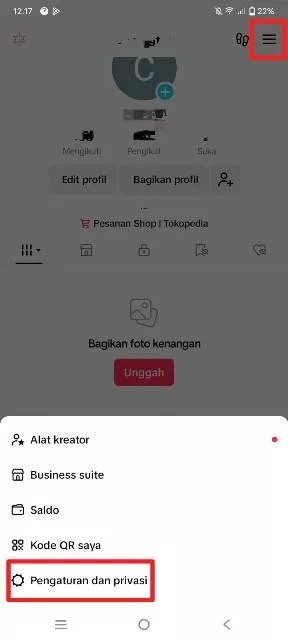 Pengaturan dan privasi