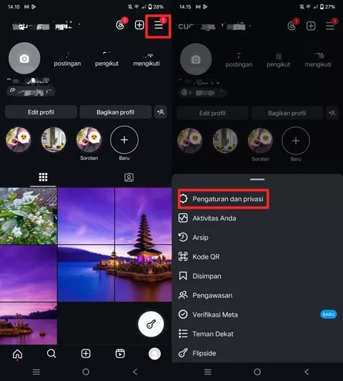 Pengaturan privasi IG