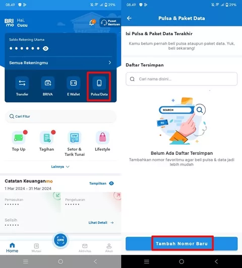 Pulsa dan tambah nomor