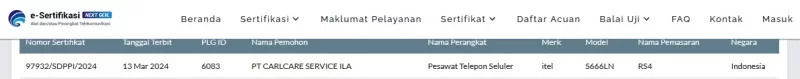 Sertifikasi Postel Itel RS4