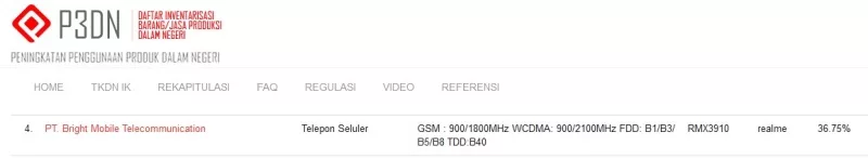 Sertifikasi TKDN Realme RMX3910 Sertifikasi TKDN Realme RMX3910