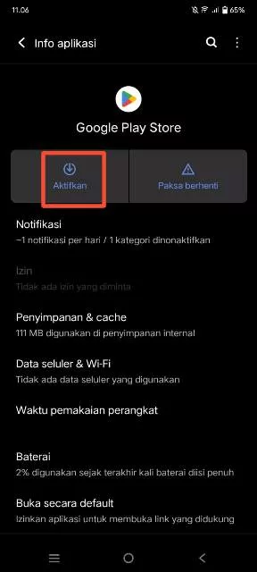 aktifkan Google Play Store