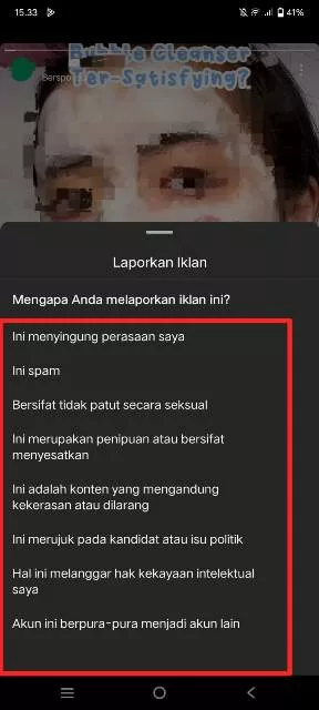 pilih alasan laporan