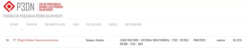 Sertifikasi TKDN Realme RMX3939 Sertifikasi TKDN Realme RMX3939