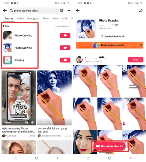 gunakan efek tiktok