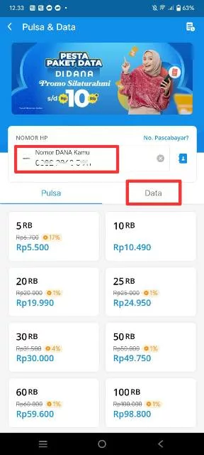 isi nomor dan data