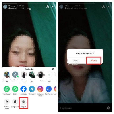 Hapus story TikTok