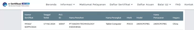 Sertifikasi Postel Poco Pad Sertifikasi Postel Poco Pad