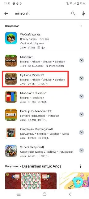 Aplikasi Minecraft
