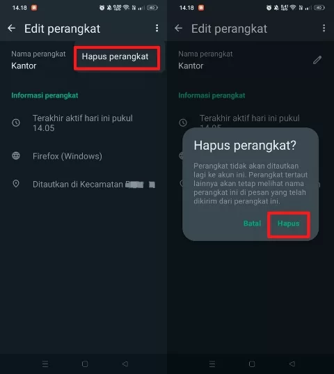 Hapus perangkat yang tertaut