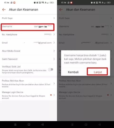 Menu username