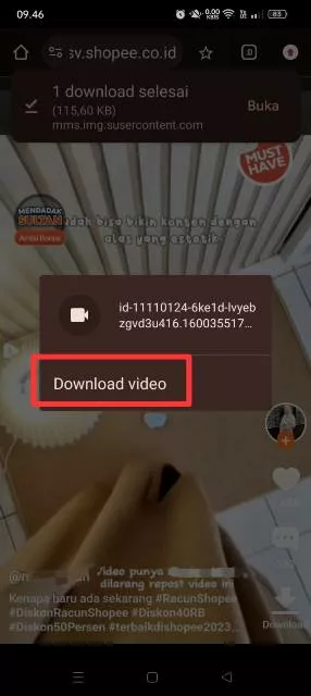 Tekan dan tahan lalu Download video