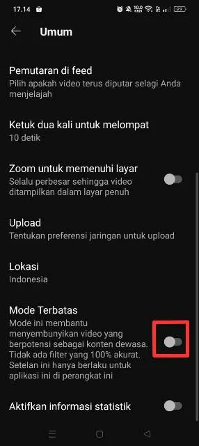aktifkan mode terbatas