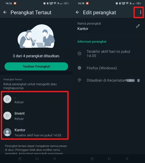 pilih perangkat dan titik tiga