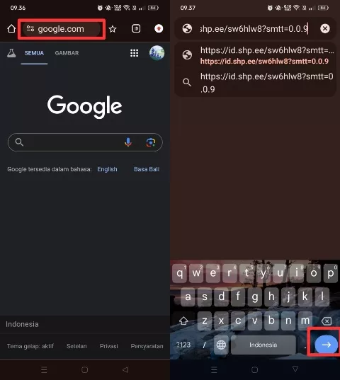 tempel link ke browser