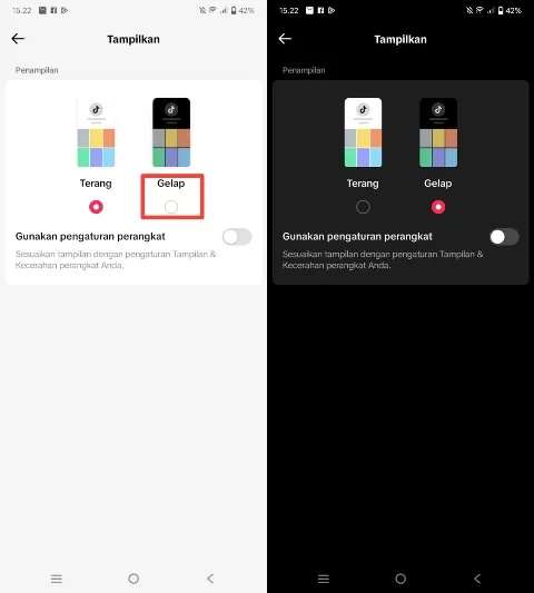 Mode gelap TikTok