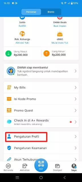 Pengaturan Profil DANA
