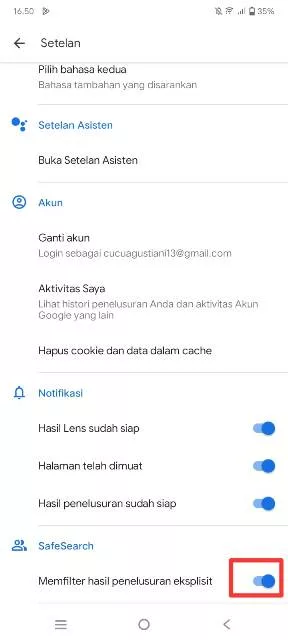 nonaktifkan safesearch