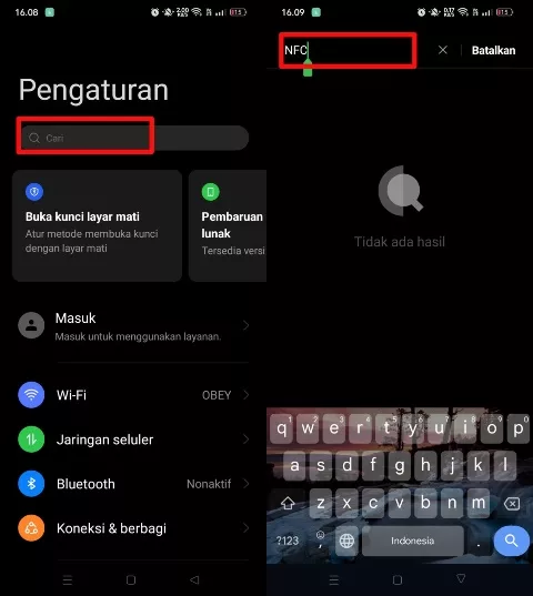 Cek NFC di pengaturan HP