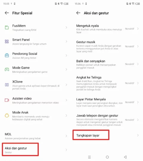 Menu Tangkapan layar