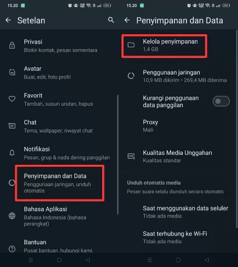 Setelan Penyimpanan
