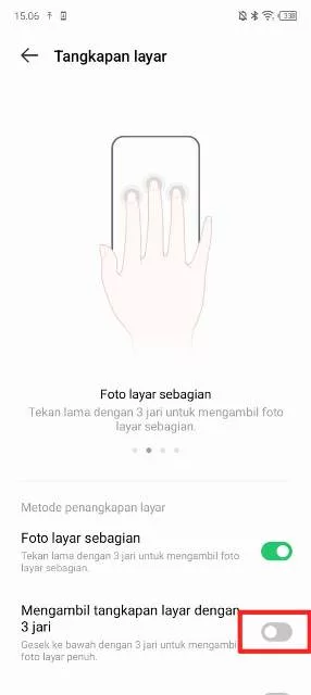 aktifkan ss tiga jari