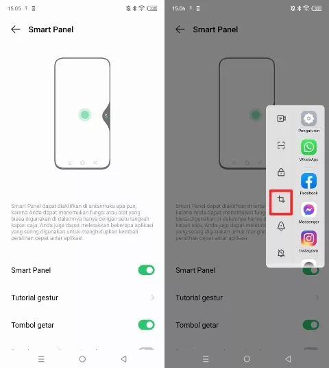 screenshot HP Infinix dengan smart panel