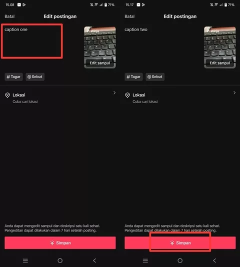 Edit caption TikTok