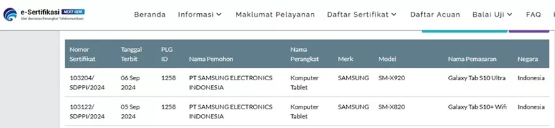 Sertifikasi Postel Galaxy Tab S10 Series Sertifikasi Postel Galaxy Tab S10 Series