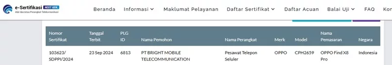 Sertifikasi Postel Oppo Find X8 Pro Sertifikasi Postel Oppo Find X8 Pro