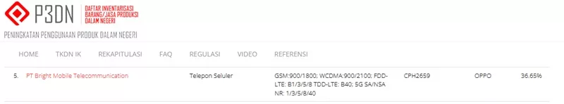Sertifikasi TKDN Oppo CPH2659 Sertifikasi TKDN Oppo CPH2659