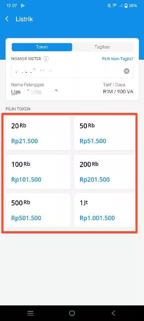 pilih token