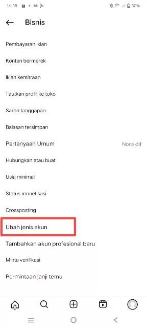 ubah jenis akun