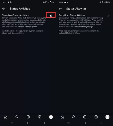 Cara nonaktifkan terakhir dilihat dan online IG