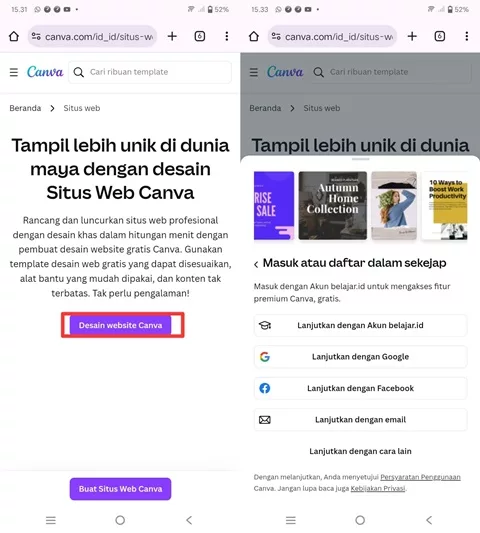 Login website canva