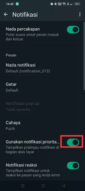 nonaktifkan notif prioritas